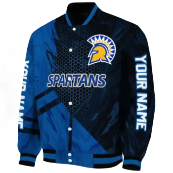 personalized san jose state spartans hexagon mesh blue black varsity jacket best selling.webp