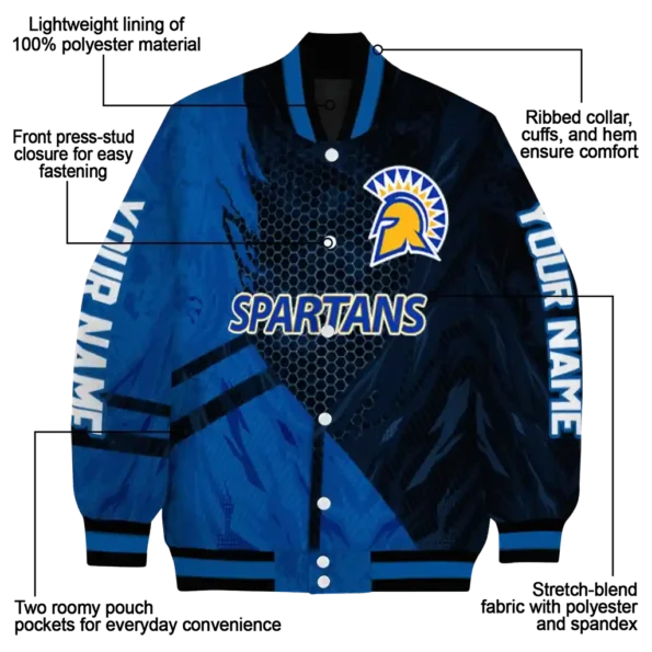 personalized san jose state spartans hexagon mesh blue black varsity jacket new arrival.webp