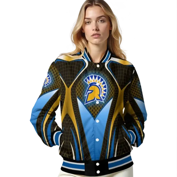 personalized san jose state spartans mesh chest gold black varsity jacket latest model.webp