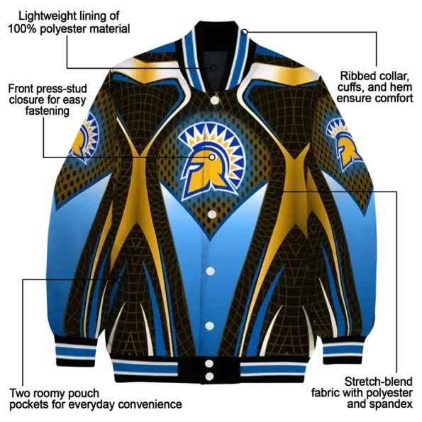 personalized san jose state spartans mesh chest gold black varsity jacket new arrival.webp