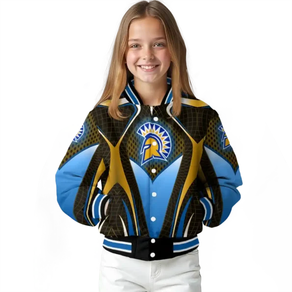 personalized san jose state spartans mesh chest gold black varsity jacket top rated.webp