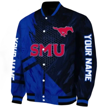 personalized smu mustangs hexagon mesh blue black varsity jacket best selling.webp