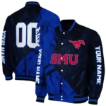 personalized smu mustangs hexagon mesh blue black varsity jacket best selling.webp