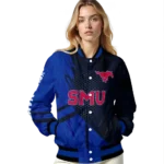 personalized smu mustangs hexagon mesh blue black varsity jacket best selling.webp