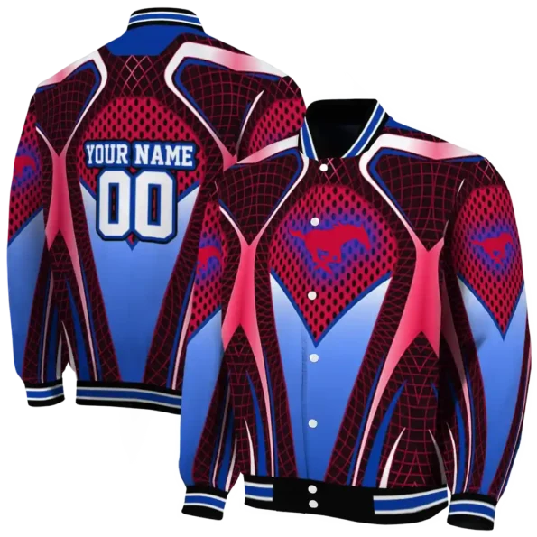 personalized smu mustangs mesh chest red black varsity jacket fashion forward.webp