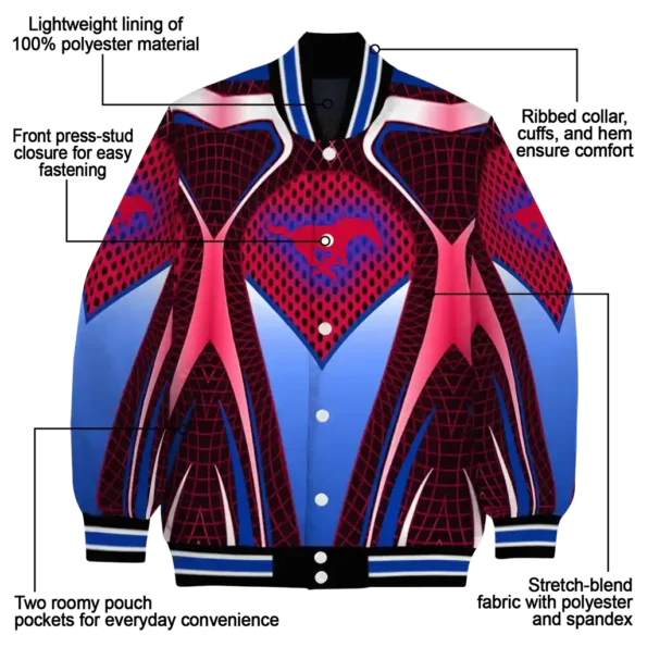 personalized smu mustangs mesh chest red black varsity jacket new arrival.webp