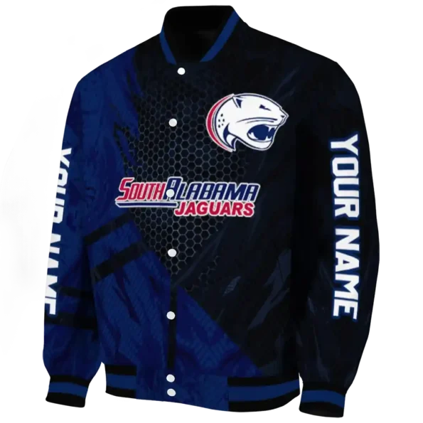 personalized south alabama jaguars hexagon mesh blue black varsity jacket best selling.webp