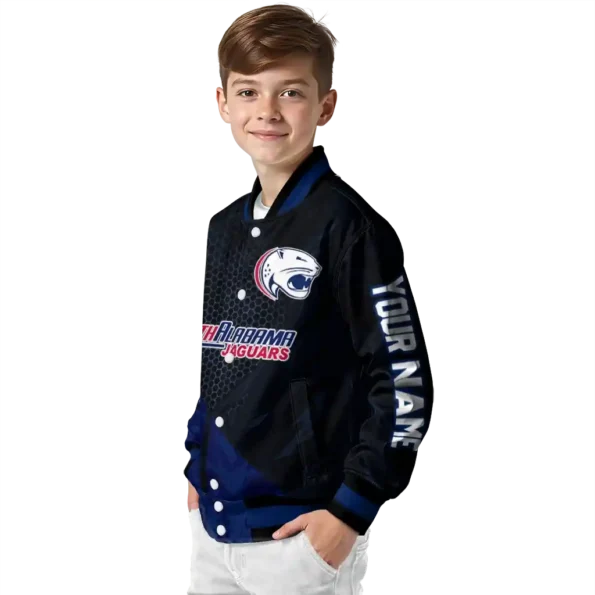 personalized south alabama jaguars hexagon mesh blue black varsity jacket trendy.webp