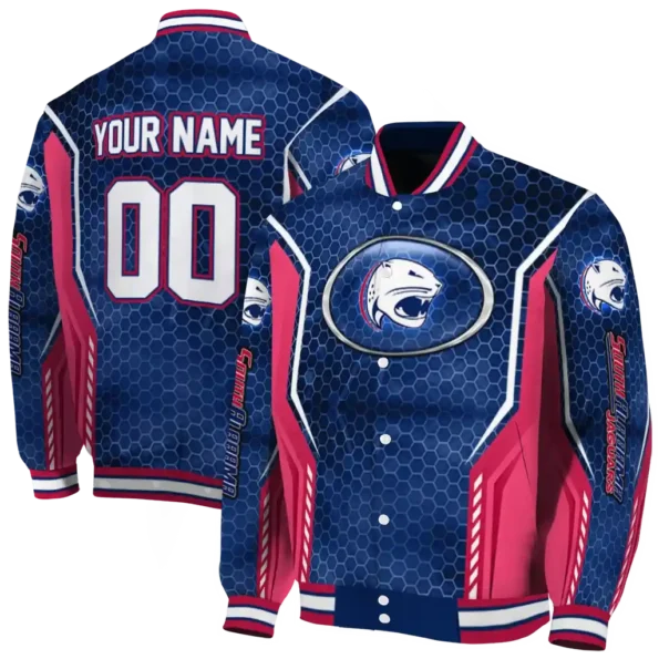 personalized south alabama jaguars power plate blue varsity jacket fashion forward.webp