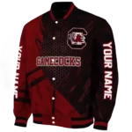 personalized south carolina gamecocks hexagon mesh garnet black varsity jacket best selling.webp