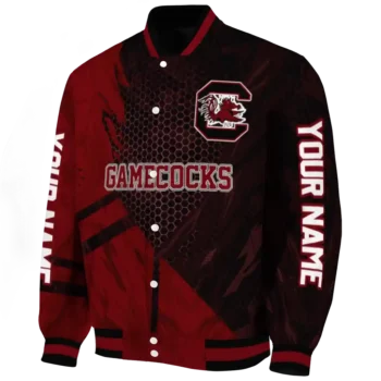 personalized south carolina gamecocks hexagon mesh garnet black varsity jacket best selling.webp