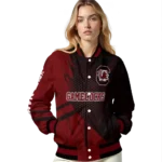personalized south carolina gamecocks hexagon mesh garnet black varsity jacket best selling.webp