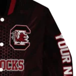 personalized south carolina gamecocks hexagon mesh garnet black varsity jacket best selling.webp