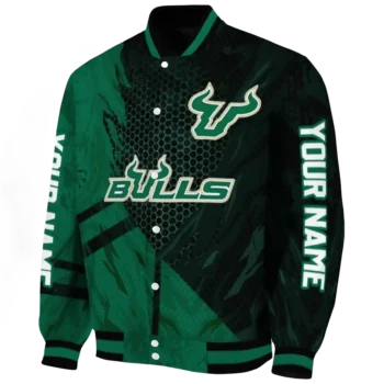 personalized south florida bulls hexagon mesh green black varsity jacket best selling.webp