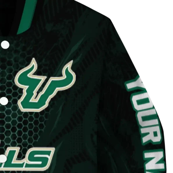 personalized south florida bulls hexagon mesh green black varsity jacket premium grade.webp