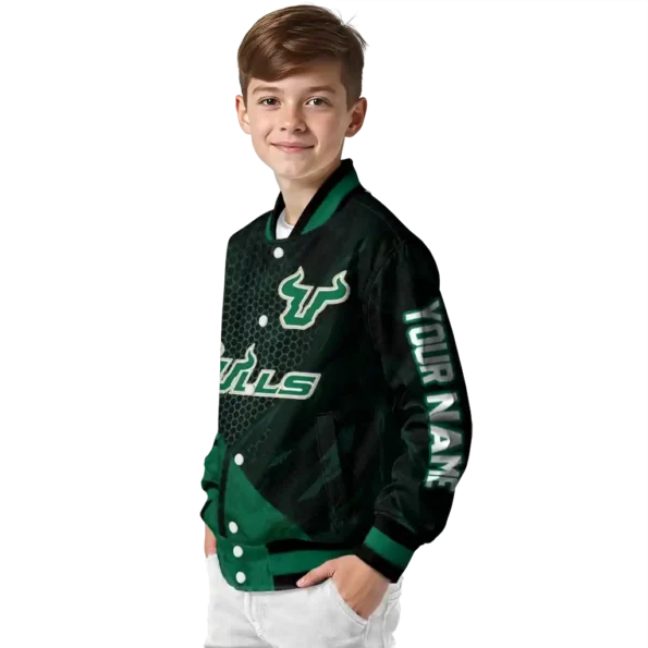 personalized south florida bulls hexagon mesh green black varsity jacket trendy.webp