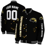 personalized southern miss golden eagles hexagon cluster black varsity jacket best selling.webp