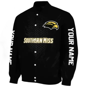 personalized southern miss golden eagles hexagon mesh black varsity jacket best selling.webp