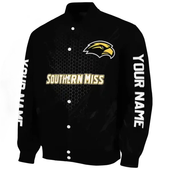 personalized southern miss golden eagles hexagon mesh black varsity jacket best selling.webp