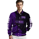 personalized tcu horned frogs hexagon mesh purple black varsity jacket best selling.webp
