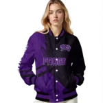 personalized tcu horned frogs hexagon mesh purple black varsity jacket best selling.webp