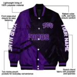 personalized tcu horned frogs hexagon mesh purple black varsity jacket best selling.webp