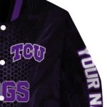 personalized tcu horned frogs hexagon mesh purple black varsity jacket best selling.webp