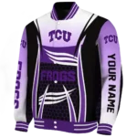 personalized tcu horned frogs mesh effect purple black varsity jacket best selling.webp