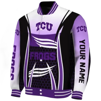 personalized tcu horned frogs mesh effect purple black varsity jacket best selling.webp