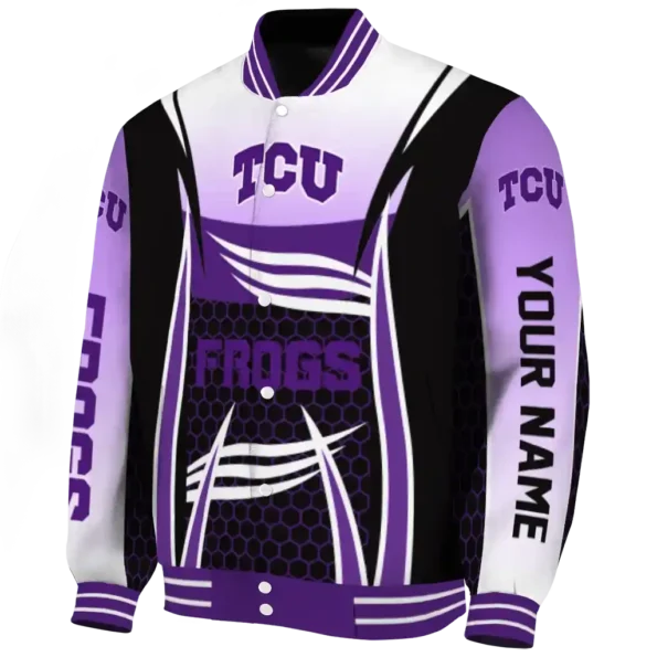 personalized tcu horned frogs mesh effect purple black varsity jacket best selling.webp