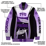personalized tcu horned frogs mesh effect purple black varsity jacket best selling.webp