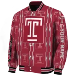 personalized temple owls bolt stripe red varsity jacket best selling.webp