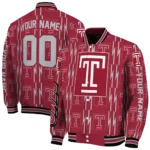 personalized temple owls bolt stripe red varsity jacket best selling.webp