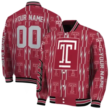 personalized temple owls bolt stripe red varsity jacket fashion forward.webp