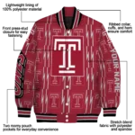 personalized temple owls bolt stripe red varsity jacket best selling.webp
