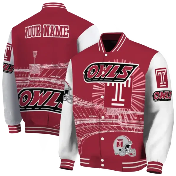 personalized temple owls ferris arena red white varsity jacket fashion forward.webp
