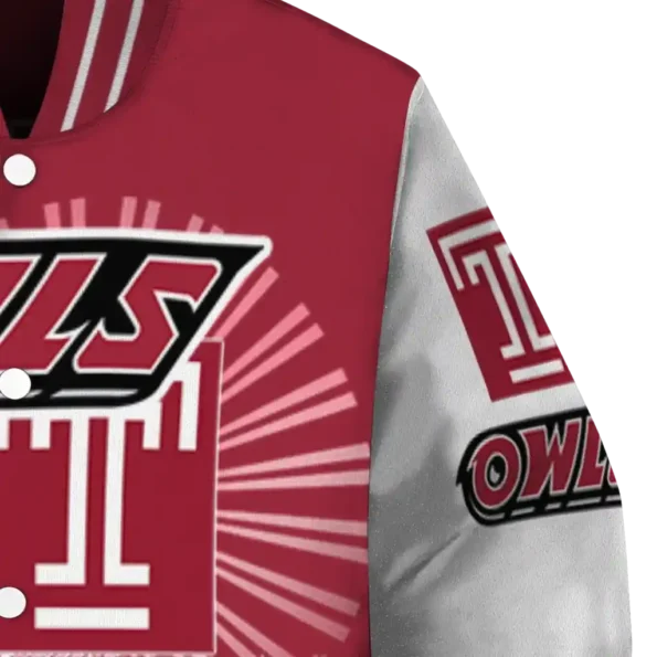 personalized temple owls ferris arena red white varsity jacket premium grade.webp