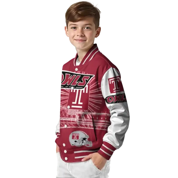 personalized temple owls ferris arena red white varsity jacket trendy.webp