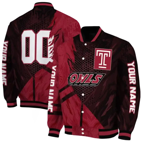 personalized temple owls hexagon mesh red black varsity jacket fashion forward.webp
