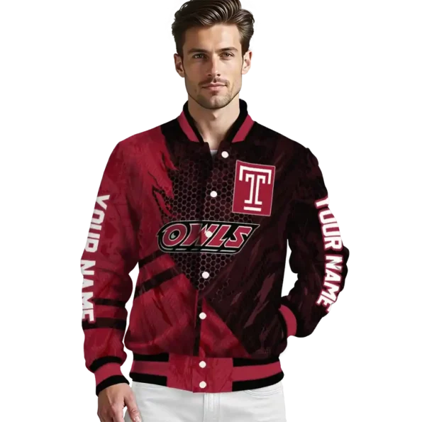 personalized temple owls hexagon mesh red black varsity jacket high quality.webp