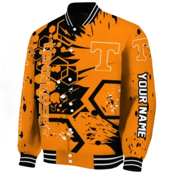 personalized tennessee volunteers hexagon cluster orange black varsity jacket best selling.webp