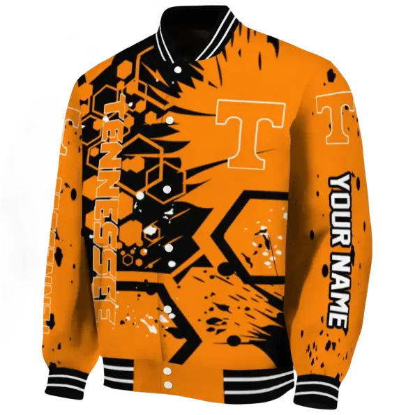 personalized tennessee volunteers hexagon cluster orange black varsity jacket best selling.webp