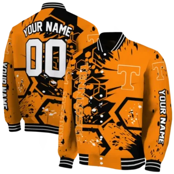 personalized tennessee volunteers hexagon cluster orange black varsity jacket fashion forward.webp
