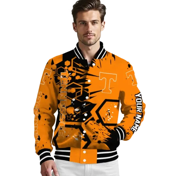 personalized tennessee volunteers hexagon cluster orange black varsity jacket high quality.webp