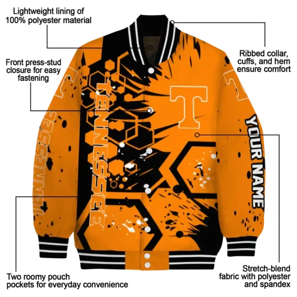 personalized tennessee volunteers hexagon cluster orange black varsity jacket new arrival.webp