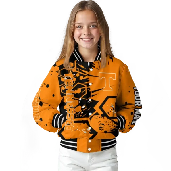 personalized tennessee volunteers hexagon cluster orange black varsity jacket top rated.webp