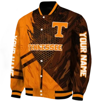 personalized tennessee volunteers hexagon mesh orange black varsity jacket best selling.webp