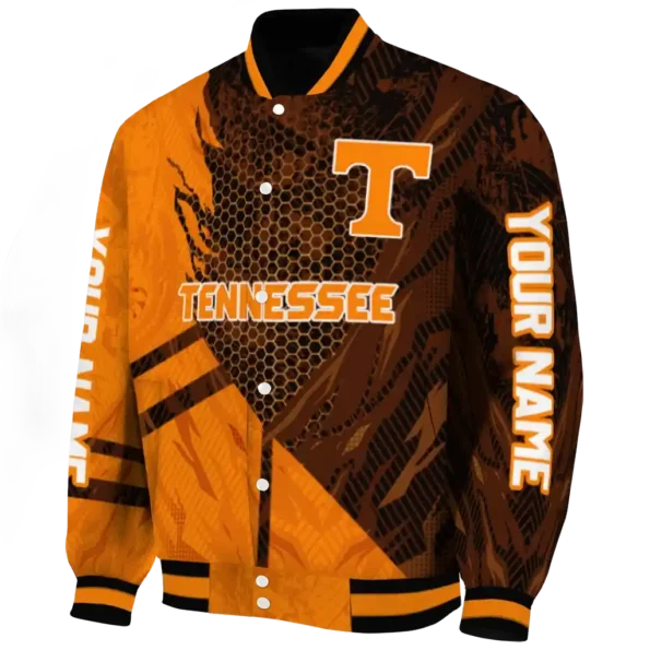 personalized tennessee volunteers hexagon mesh orange black varsity jacket best selling.webp