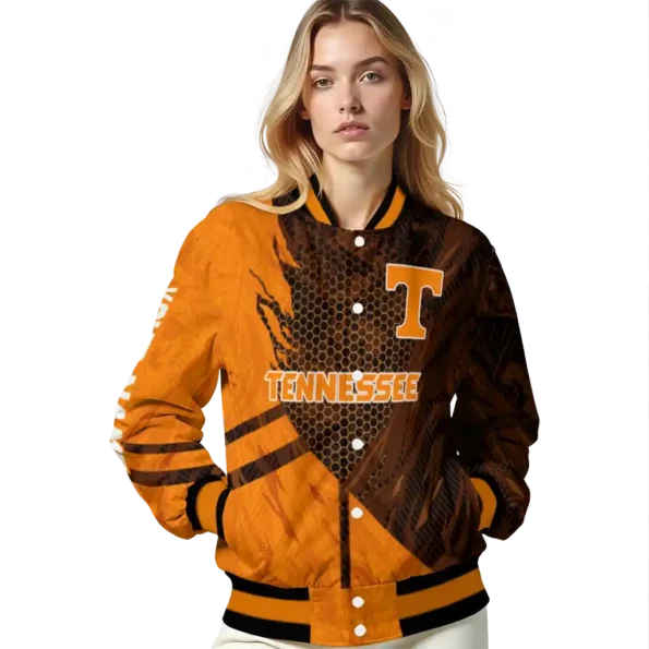 personalized tennessee volunteers hexagon mesh orange black varsity jacket latest model.webp