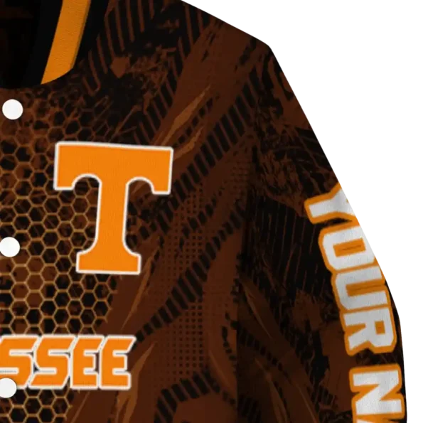 personalized tennessee volunteers hexagon mesh orange black varsity jacket premium grade.webp